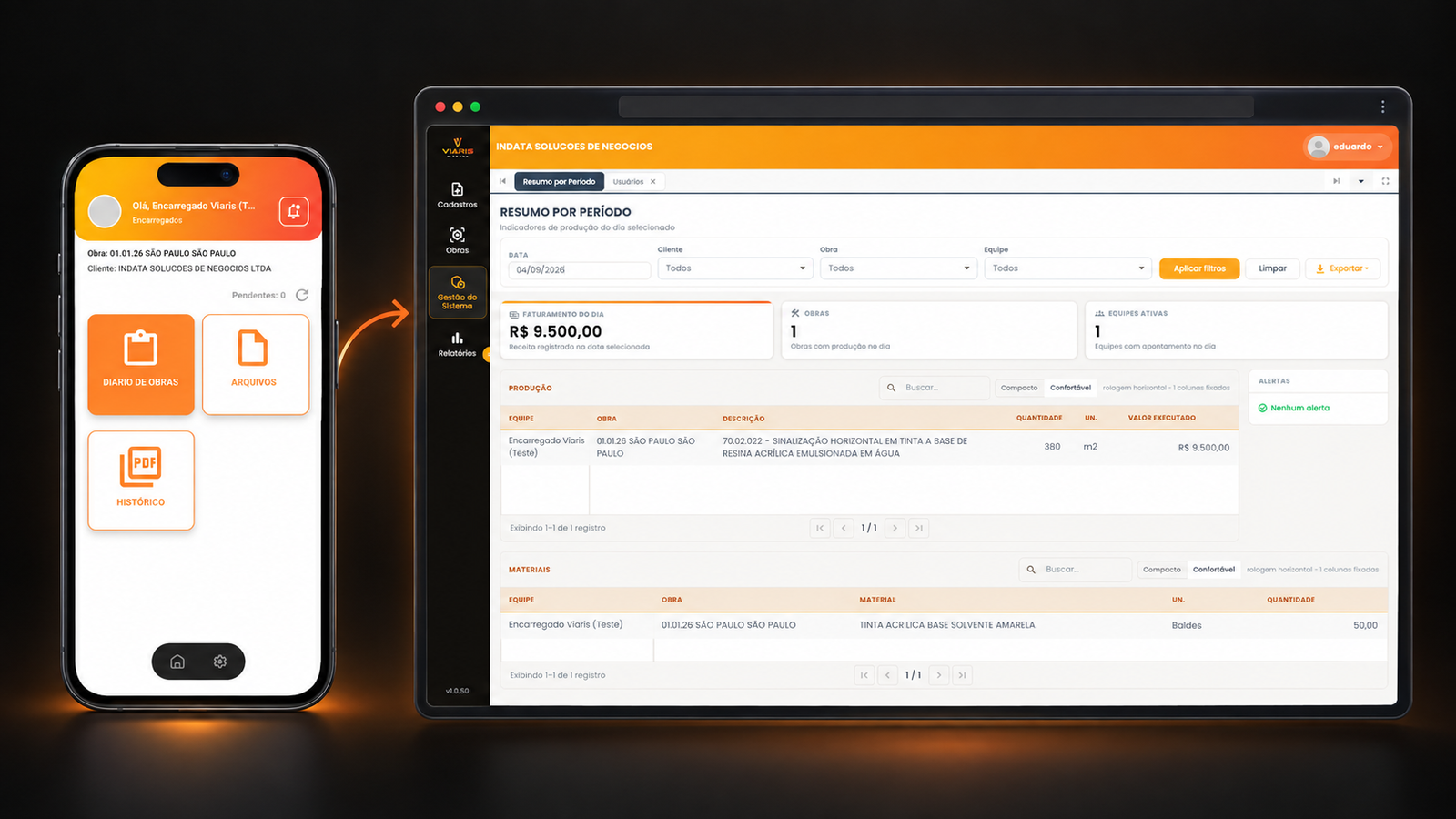 Aplicativo Viaris conectado ao painel web
